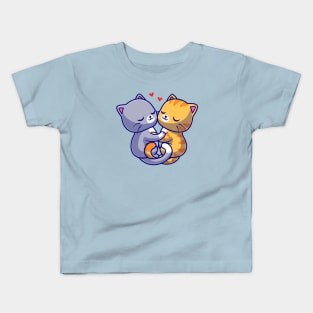 Cute Couple Cat Hug Love Cartoon Kids T-Shirt